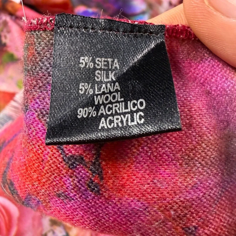 Artsy Psychedelic Floral Women Scarf Wrap Multicolor Silk Wool Acrylic Blend